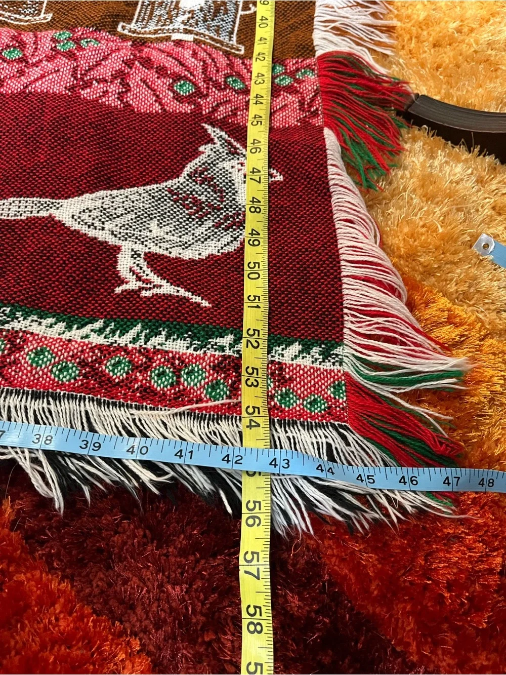 Vintage Bird & Birdhouse Holiday Throw Blanket - Red, Blue, Green